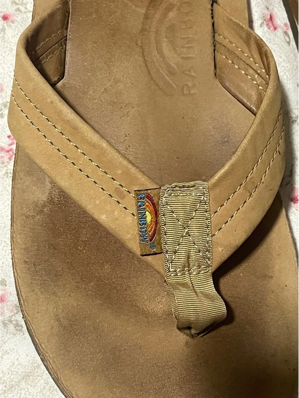 Rainbow Sandals Double-Layer Leather Flip Flops Tan Size 9 Men